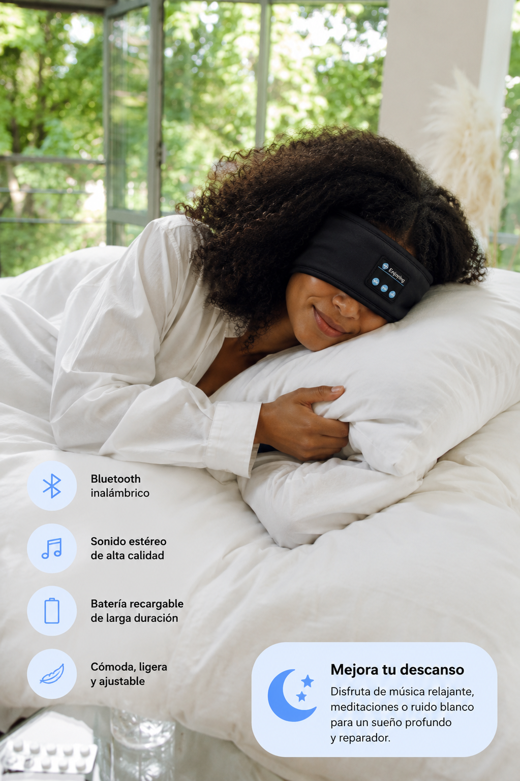 Bluetooth Sleep Headband – Wireless Headphones, Built-In Speakers, Comfortable Fabric, 10-Hour Battery Life
