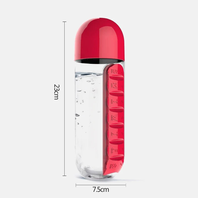 2 in 1 600Ml 7 Grids Medicine Box Water Cup Sports Plastic Water Bottle Combine Daily Pill Boxes Organizer Drinking Bottles