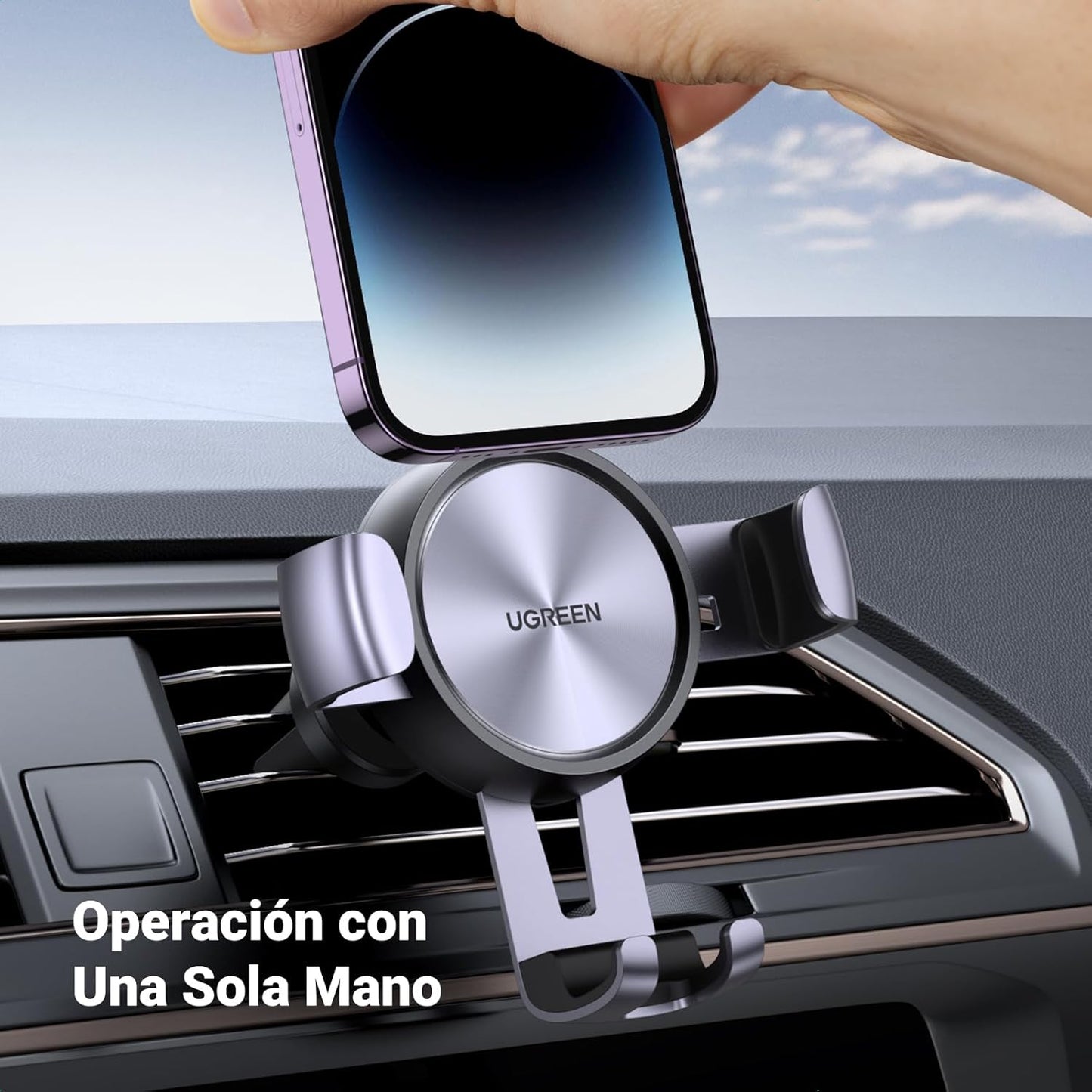 UGREEN Soporte Móvil Coche Rejilla, Suporte Telemovel Carro Gravedad Compatible Con Iphone 16 15 14 13 Pro MAX, Redmi Xiaomi, Galaxy S24 S23 S22 Etc.