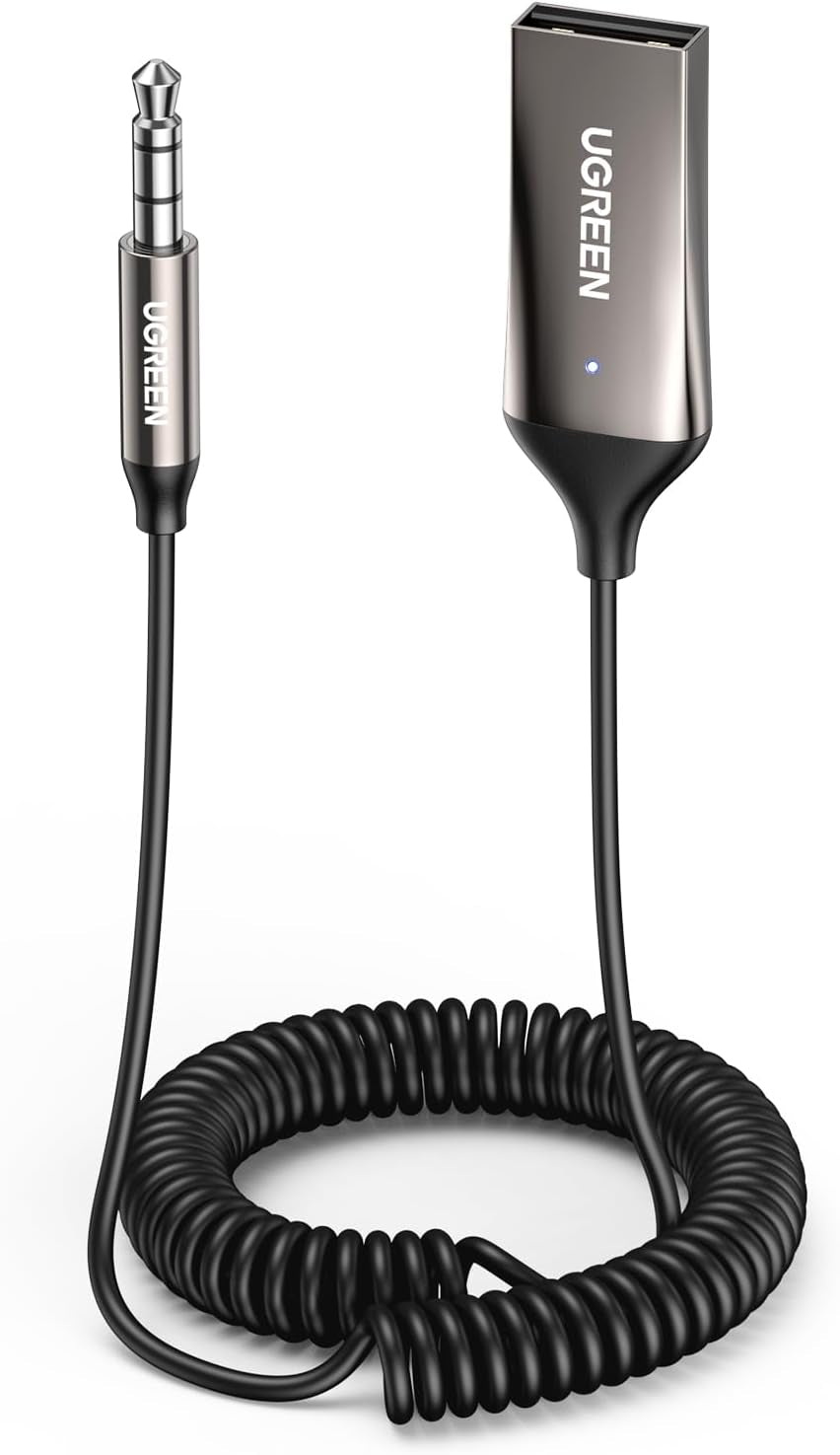 UGREEN Receptor Bluetooth 6.0 Adaptador Jack 3.5Mm Aux Auxiliar Conector Audio Coche Manos Libres, Gris Oscuro