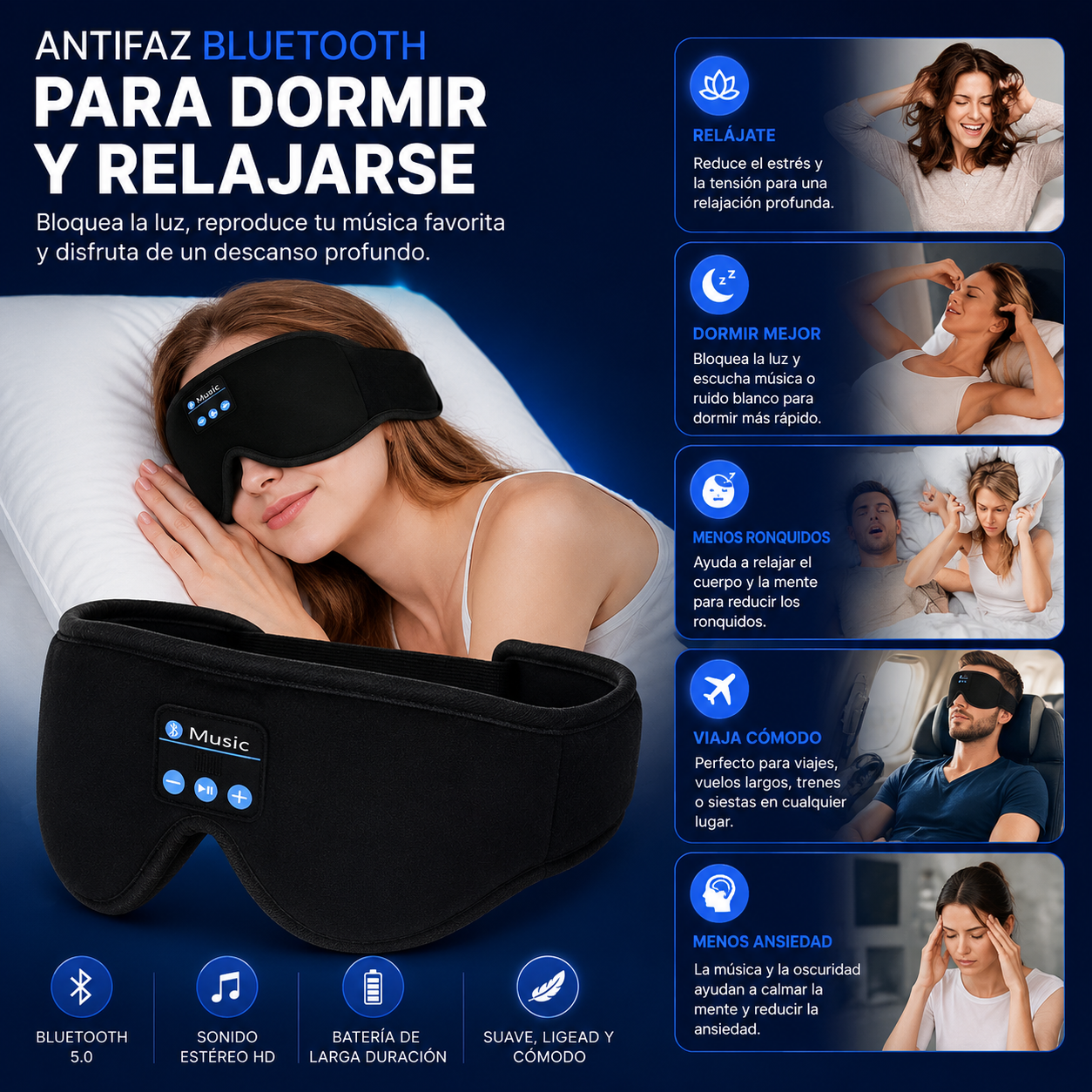 Antifaz Bluetooth para Dormir y Relajarse