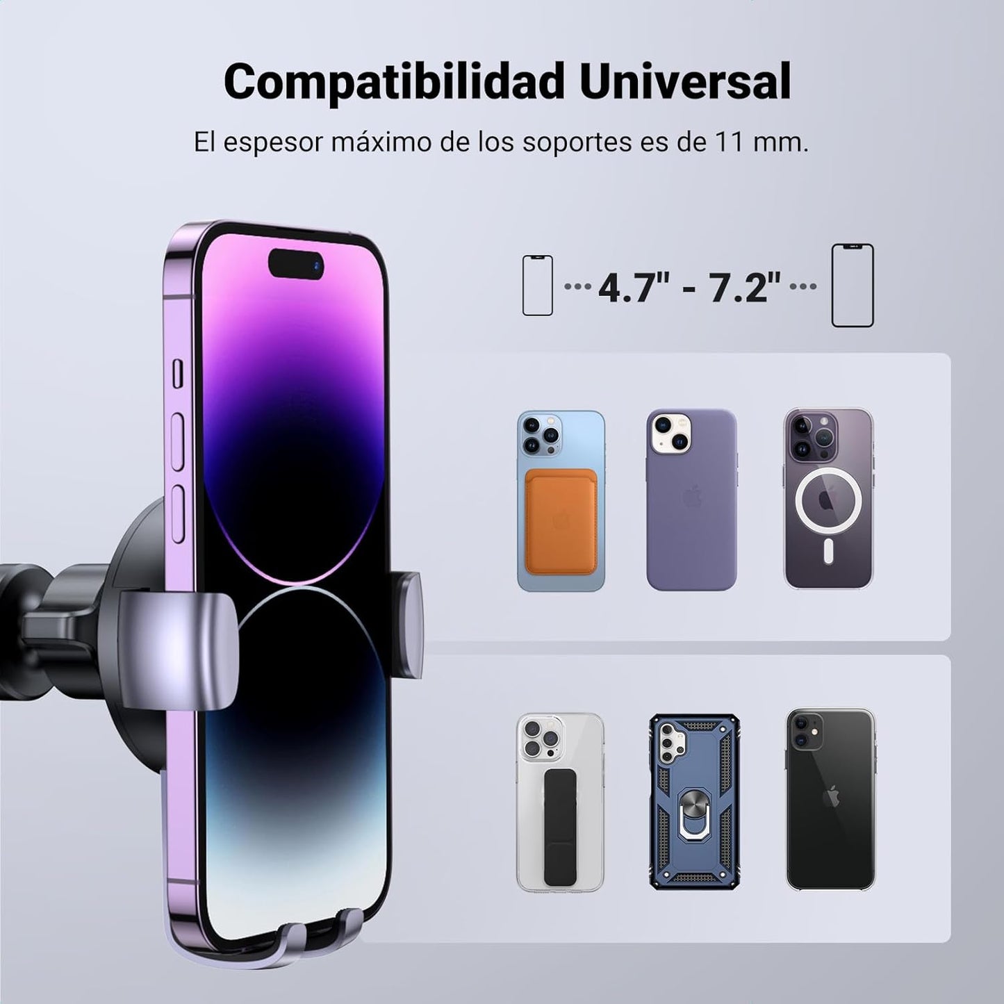 UGREEN Soporte Móvil Coche Rejilla, Suporte Telemovel Carro Gravedad Compatible Con Iphone 16 15 14 13 Pro MAX, Redmi Xiaomi, Galaxy S24 S23 S22 Etc.