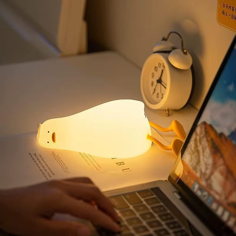 LED Duck Night Light Rechargeable Touch Silicone Cartoon Clap Duck Sleeping Night Lamp for Bedroom Decoration Children Gift